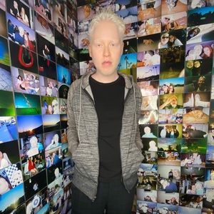 Men's grey casual zip up jacket with hood